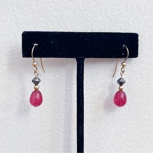 Artisan Handmade Simulated Pink Agate Teardrop Gold Plated Earrings NWOT